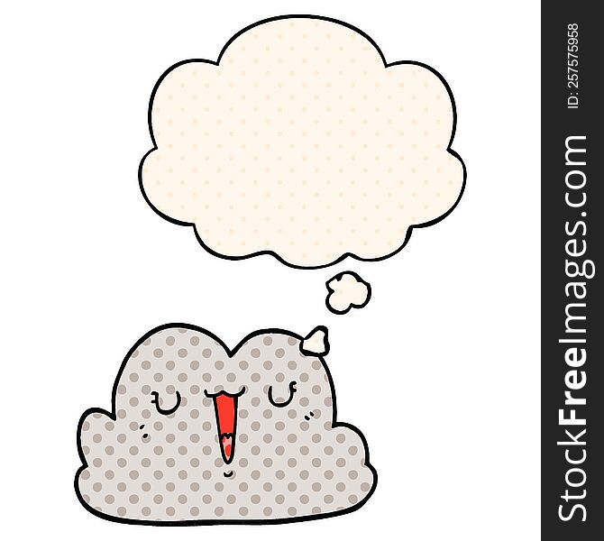 cute cartoon cloud with thought bubble in comic book style
