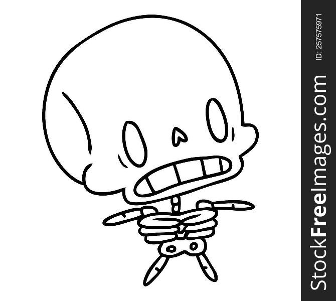 line drawing illustration kawaii cute dead skeleton. line drawing illustration kawaii cute dead skeleton