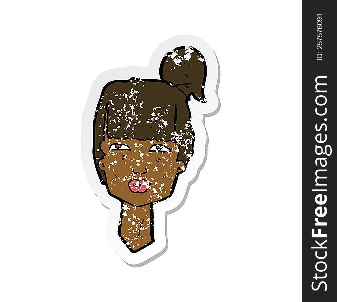 Retro Distressed Sticker Of A Cartoon Female Head