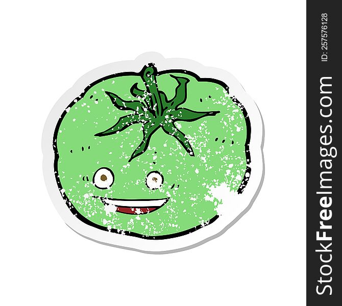 retro distressed sticker of a cartoon green tomato