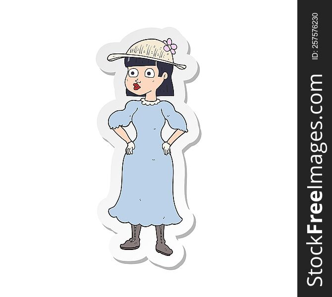 sticker of a cartoon woman in sensible dress