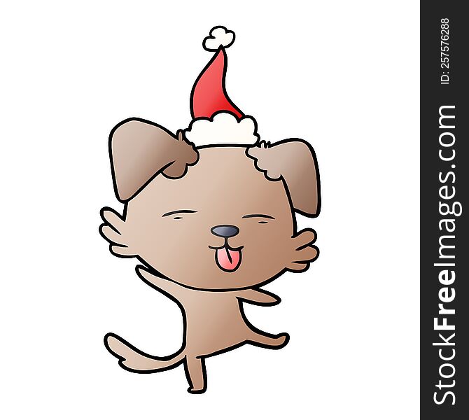 Gradient Cartoon Of A Dancing Dog Wearing Santa Hat