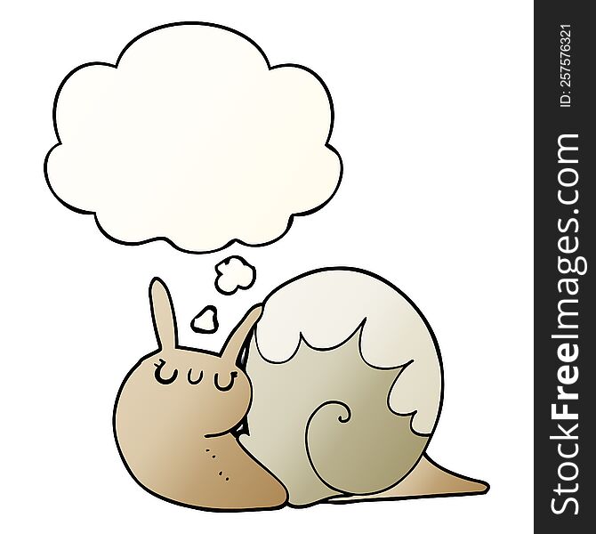 Cute Cartoon Snail And Thought Bubble In Smooth Gradient Style