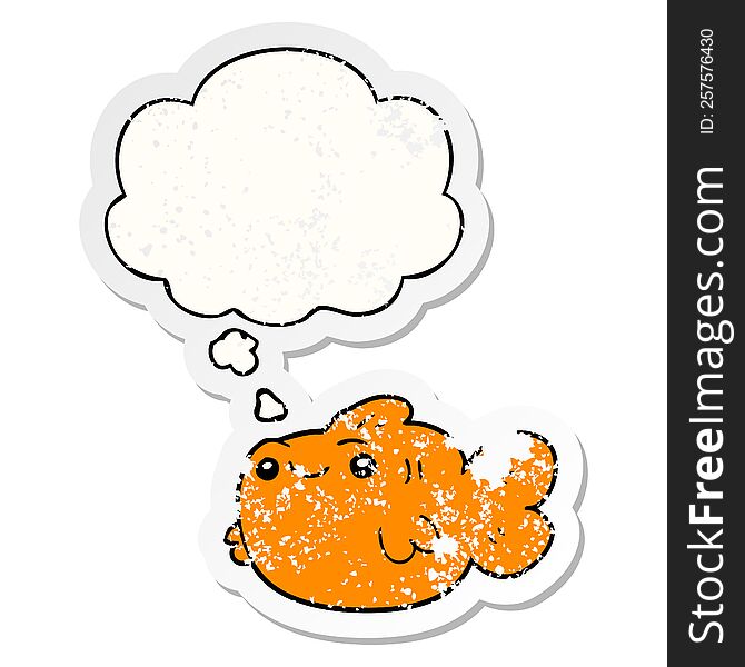 cartoon fish with thought bubble as a distressed worn sticker