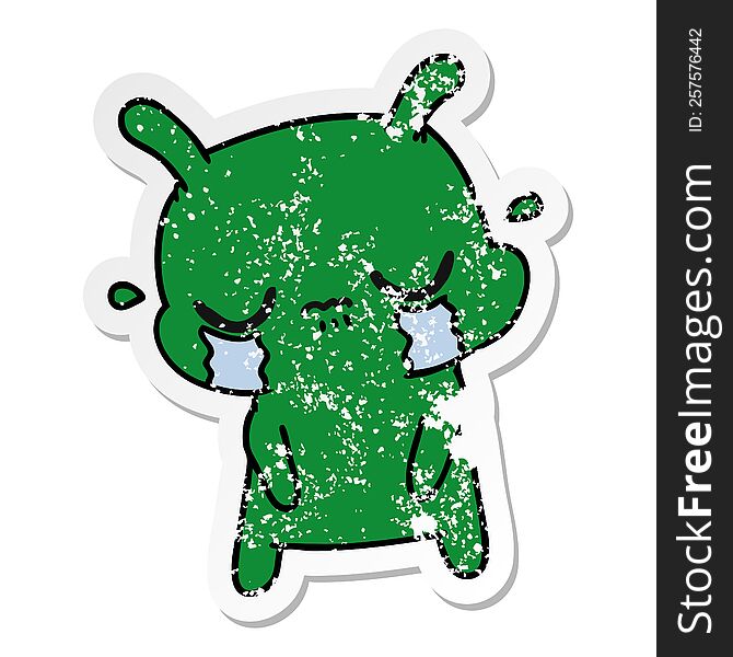 Distressed Sticker Cartoon Of Cute Sad Alien