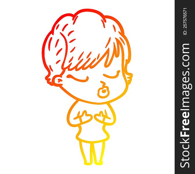 Warm Gradient Line Drawing Cartoon Woman With Eyes Shut
