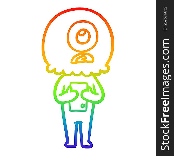 rainbow gradient line drawing cartoon cyclops alien spaceman