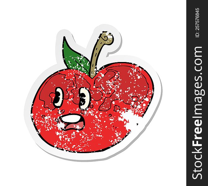 Retro Distressed Sticker Of A Cartoon Apple