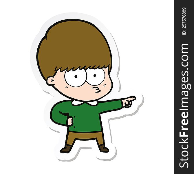Sticker Of A Nervous Cartoon Boy Pointing