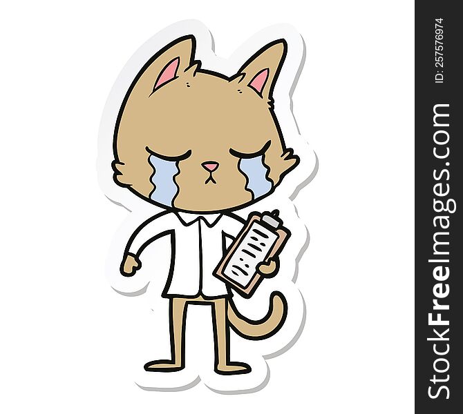 sticker of a crying cartoon business cat