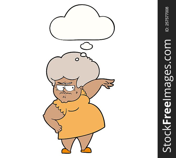 Cartoon Angry Old Woman And Thought Bubble