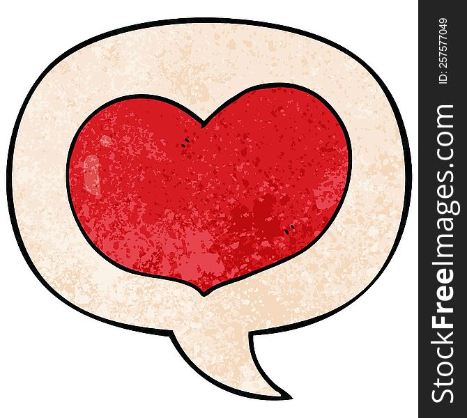 cartoon love heart with speech bubble in retro texture style