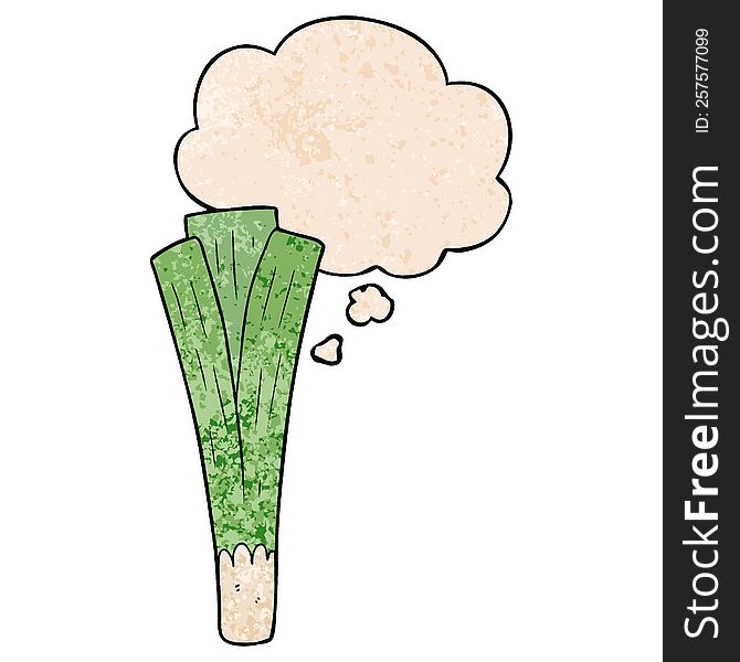 Cartoon Leek And Thought Bubble In Grunge Texture Pattern Style