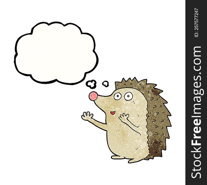 freehand drawn thought bubble textured cartoon cute hedgehog