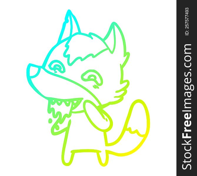 cold gradient line drawing of a cartoon hungry wolf