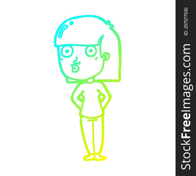 cold gradient line drawing of a cartoon woman staring