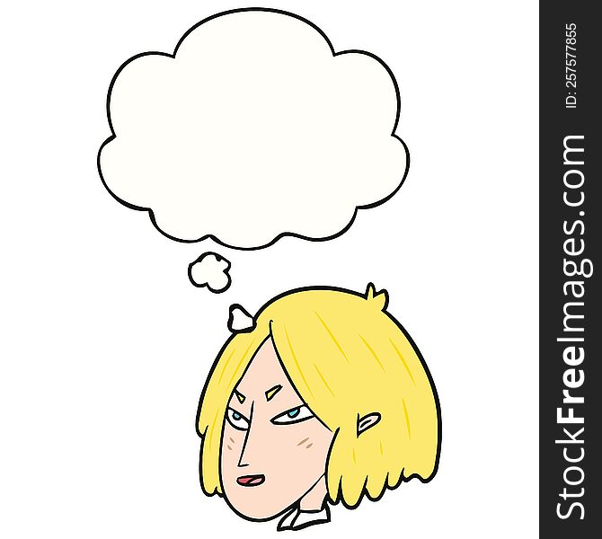 cartoon woman with thought bubble. cartoon woman with thought bubble