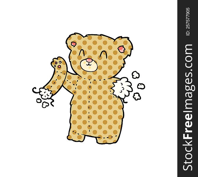 cartoon teddy bear with torn arm. cartoon teddy bear with torn arm