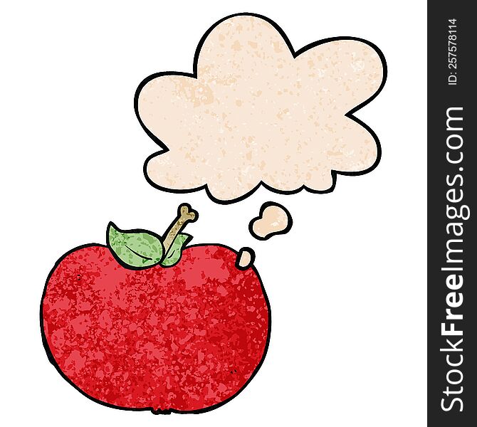 cartoon apple with thought bubble in grunge texture style. cartoon apple with thought bubble in grunge texture style