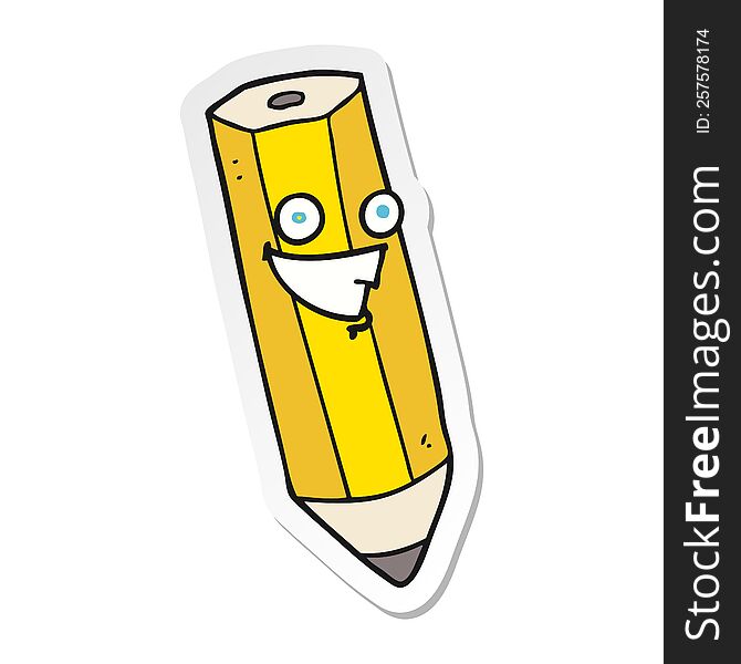 sticker of a happy cartoon pencil