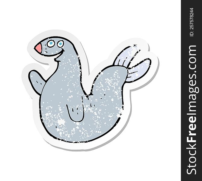 retro distressed sticker of a cartoon happy seal