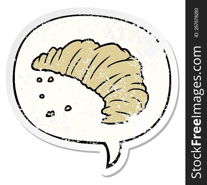 Cartoon Croissant And Speech Bubble Distressed Sticker
