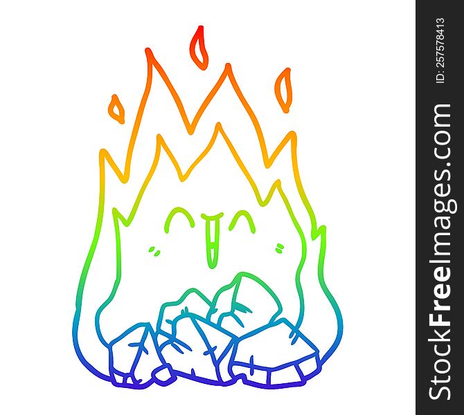 rainbow gradient line drawing of a cartoon blazing coal fire