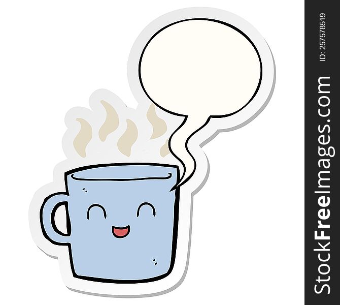 Cute Coffee Cup Cartoon And Speech Bubble Sticker