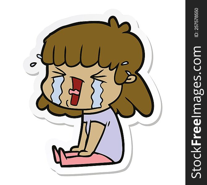 Sticker Of A Cartoon Woman In Tears