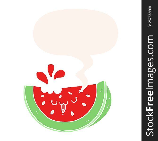 Cartoon Watermelon And Speech Bubble In Retro Style