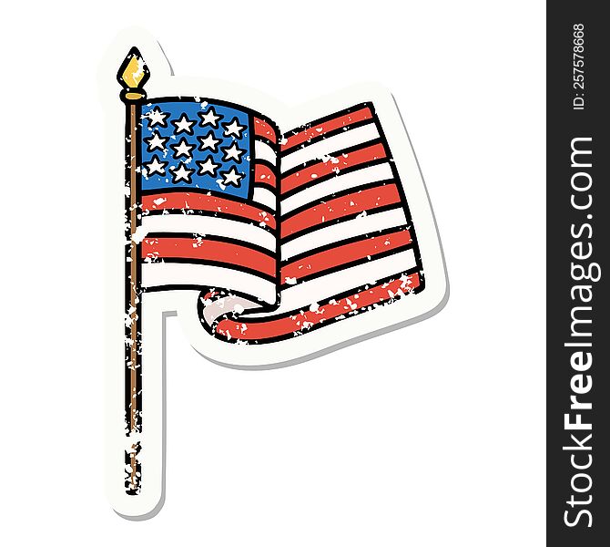 distressed sticker tattoo in traditional style of the american flag. distressed sticker tattoo in traditional style of the american flag