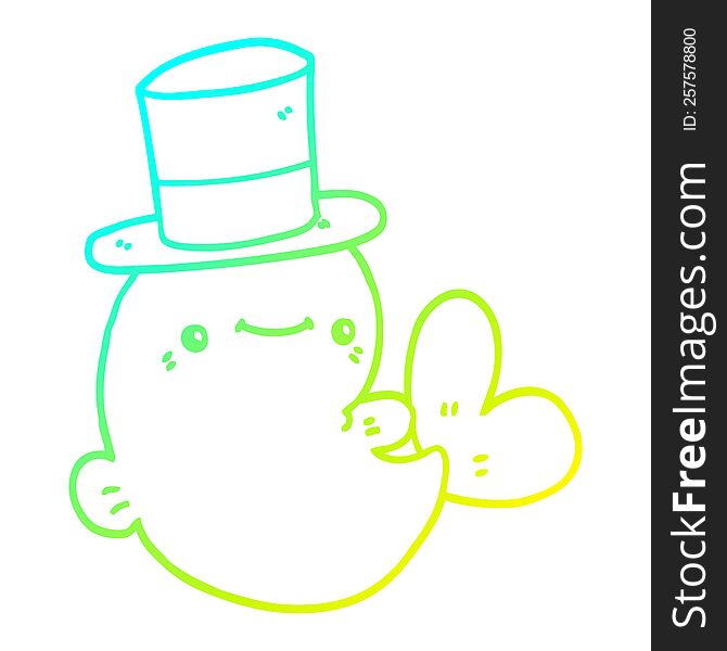 cold gradient line drawing of a cute cartoon whale wearing top hat