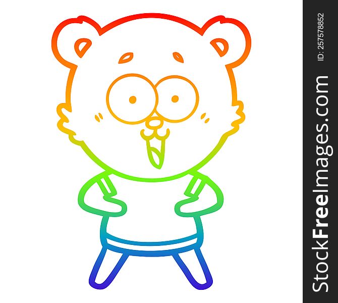 Rainbow Gradient Line Drawing Laughing Teddy  Bear Cartoon
