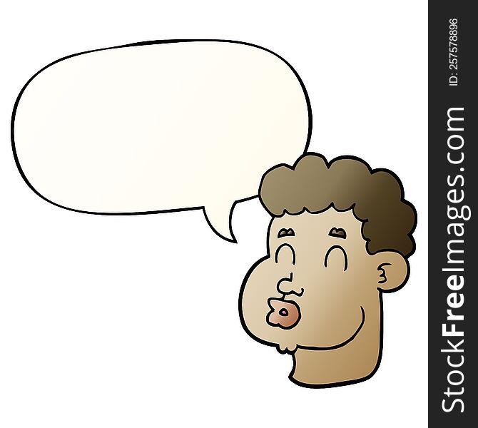 cartoon male face with speech bubble in smooth gradient style