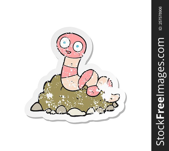Retro Distressed Sticker Of A Cartoon Earthworm