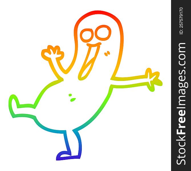 rainbow gradient line drawing of a happy cartoon sausage