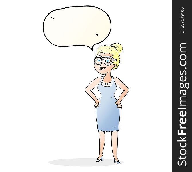 Speech Bubble Cartoon Woman Wearing Glasses