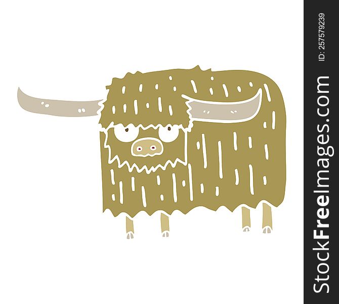 flat color style cartoon hairy cow