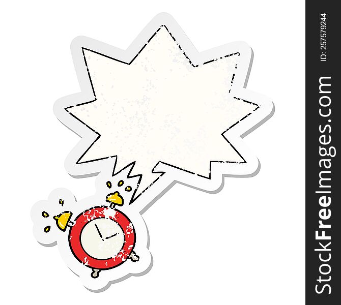Cartoon Ringing Alarm Clock And Speech Bubble Distressed Sticker