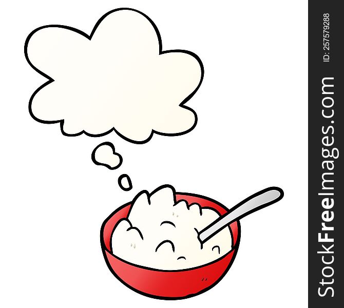 cartoon bowl of porridge with thought bubble in smooth gradient style