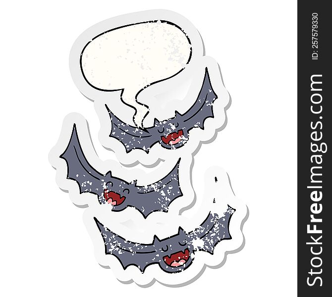 cartoon vampire bats with speech bubble distressed distressed old sticker. cartoon vampire bats with speech bubble distressed distressed old sticker