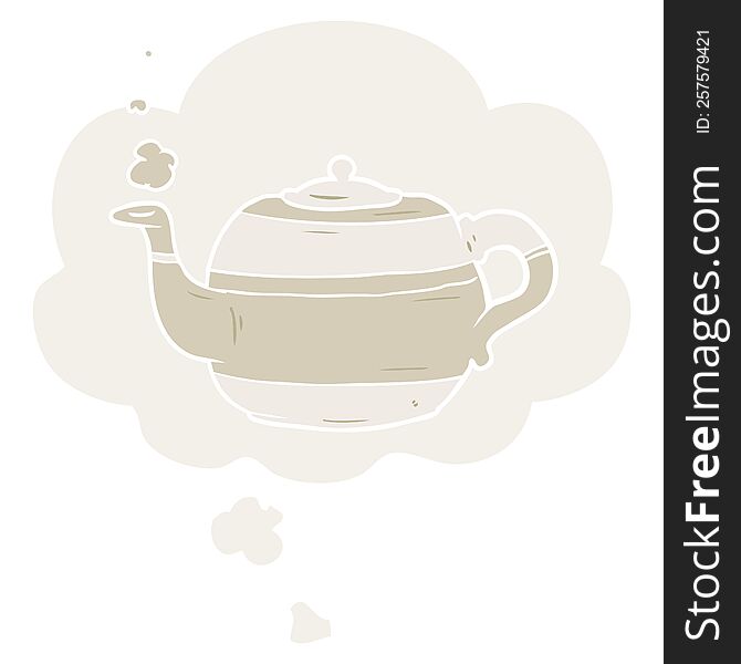 cartoon teapot with thought bubble in retro style