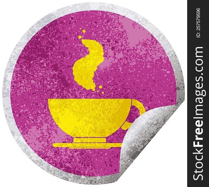 hot cup of coffee circular peeling sticker. hot cup of coffee circular peeling sticker