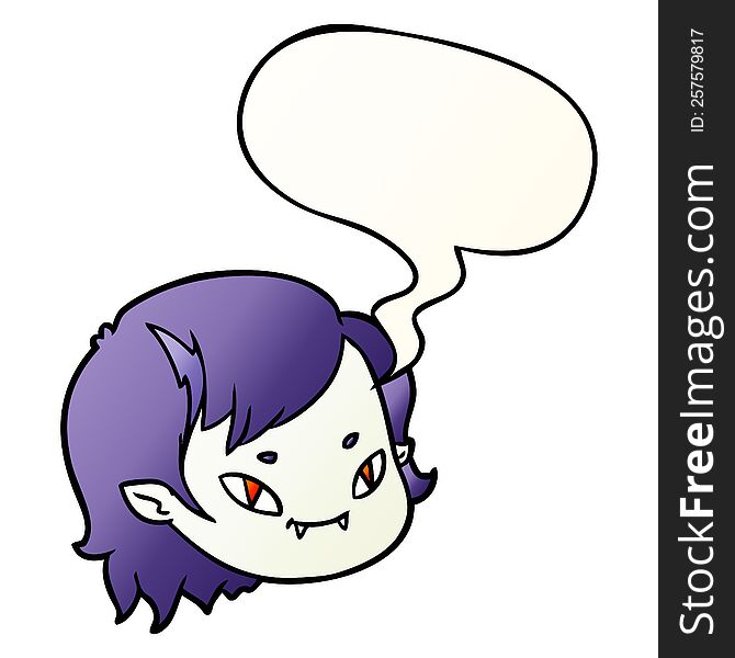 cartoon vampire girl face with speech bubble in smooth gradient style
