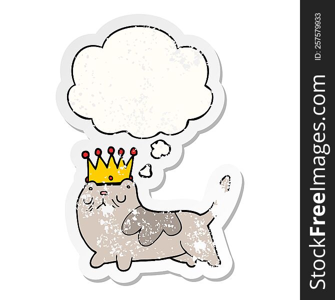 cartoon arrogant cat with thought bubble as a distressed worn sticker