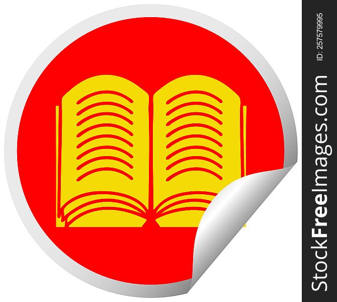circular peeling sticker cartoon of a open book