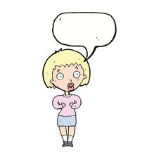 Cartoon Woman Making Who Me Gesture With Speech Bubble Royalty Free Stock Images