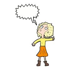 Cartoon Woman Looking Up To The Sky With Speech Bubble Stock Photo