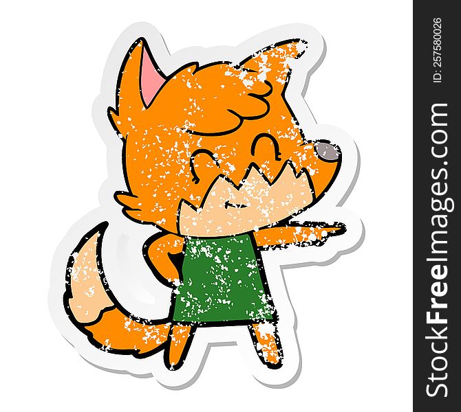 Distressed Sticker Of A Cartoon Happy Fox