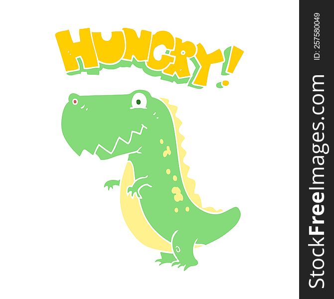 flat color illustration of a cartoon hungry dinosaur